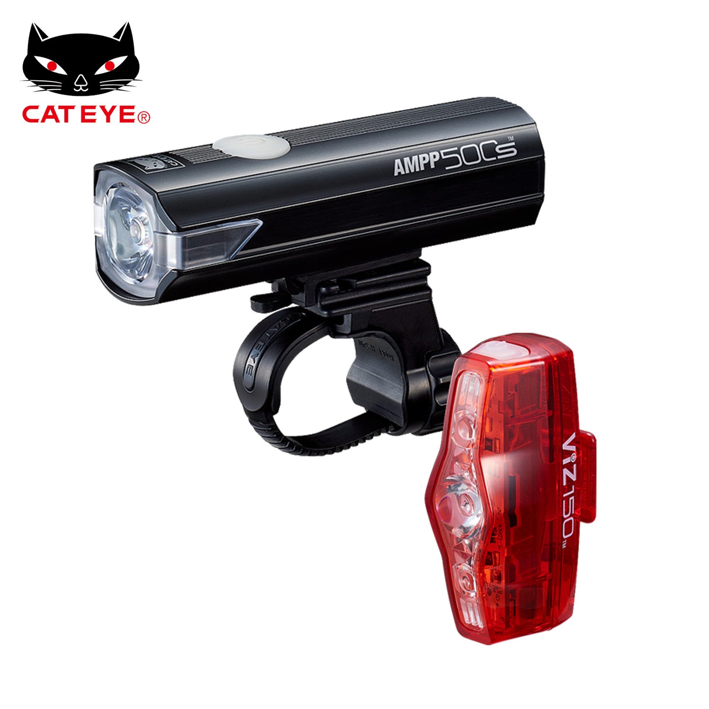 Cateye AMPP500S / VIZ150 Bike Headlight and Rear Tail Light Set