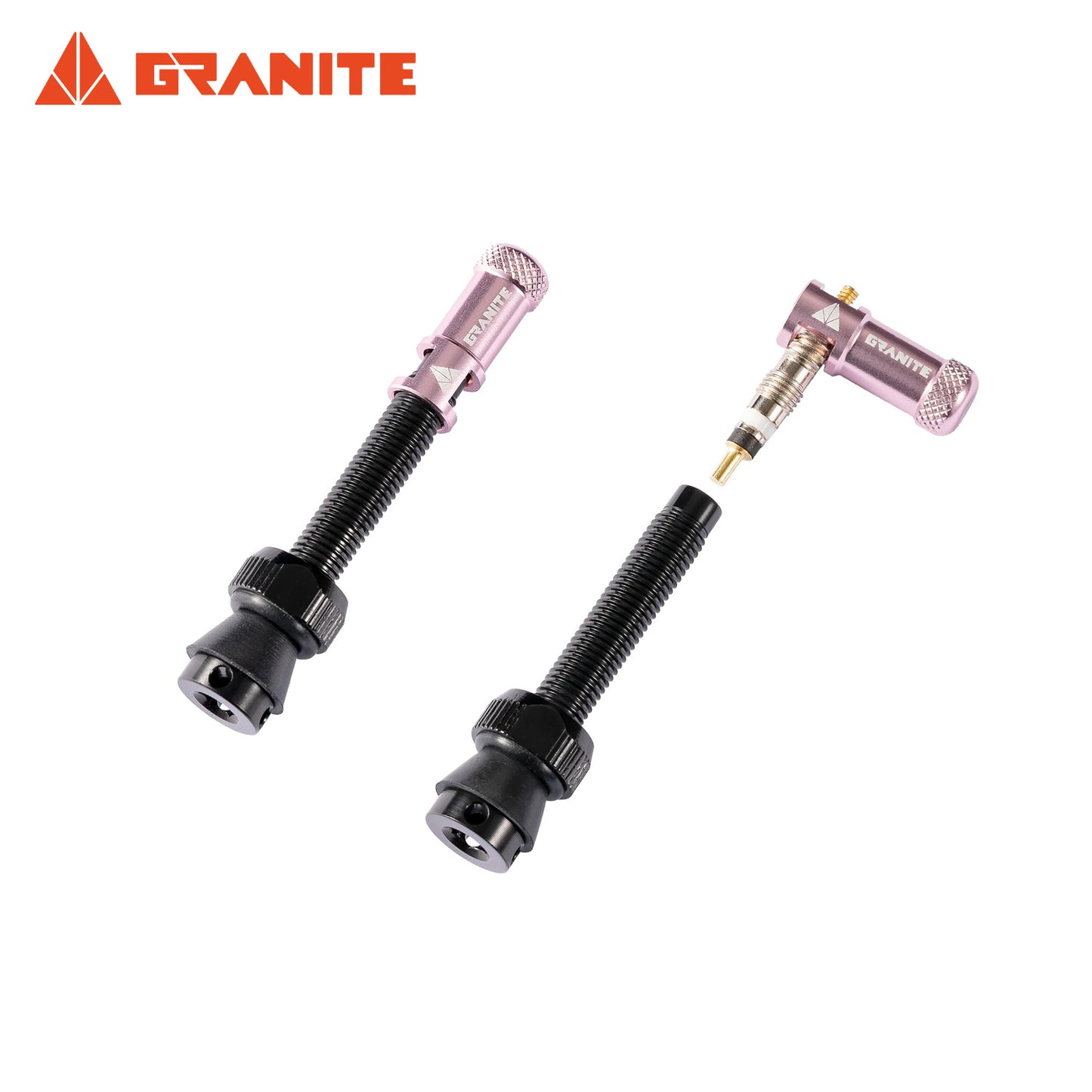 Granite Juicy Nipple Valve Cap & Presta Valve Stem Set - Black Stem/Pink Cap