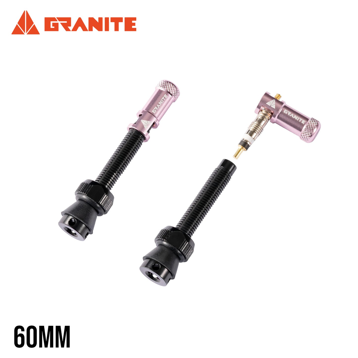 Granite Juicy Nipple Valve Cap & Presta Valve Stem Set - Black Stem/Pink Cap
