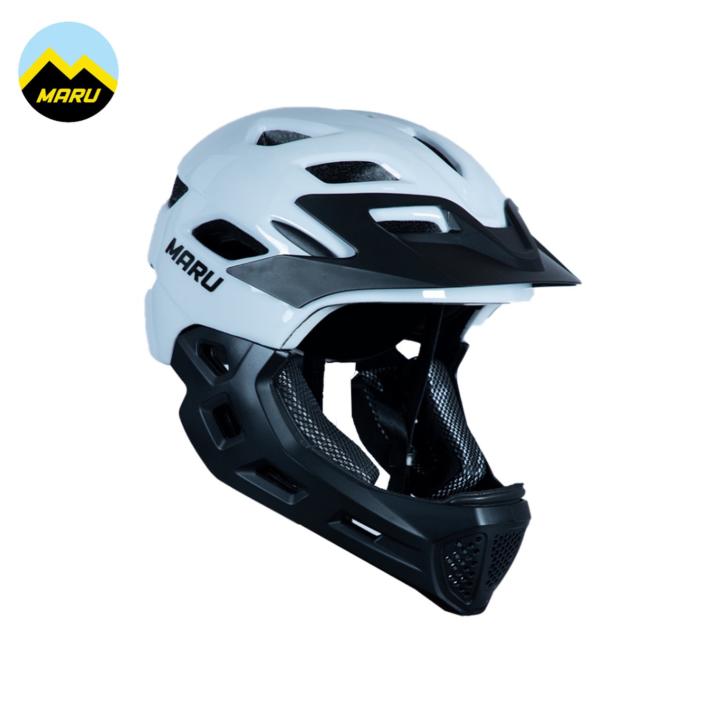 Maru Lightweight PC Kids Full Helmet (Free Size) - White/Black