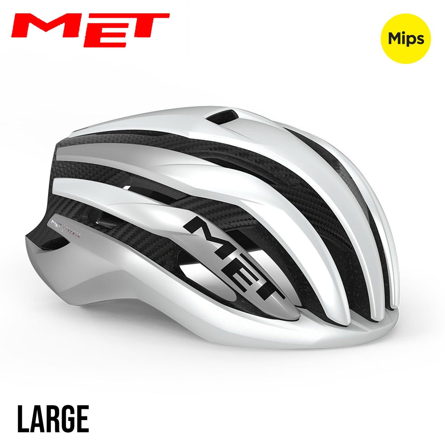 MET Trenta 3K Carbon MIPS Road, Gravel, Cross Country Bike Helmet - White Silver Metallic | Matte