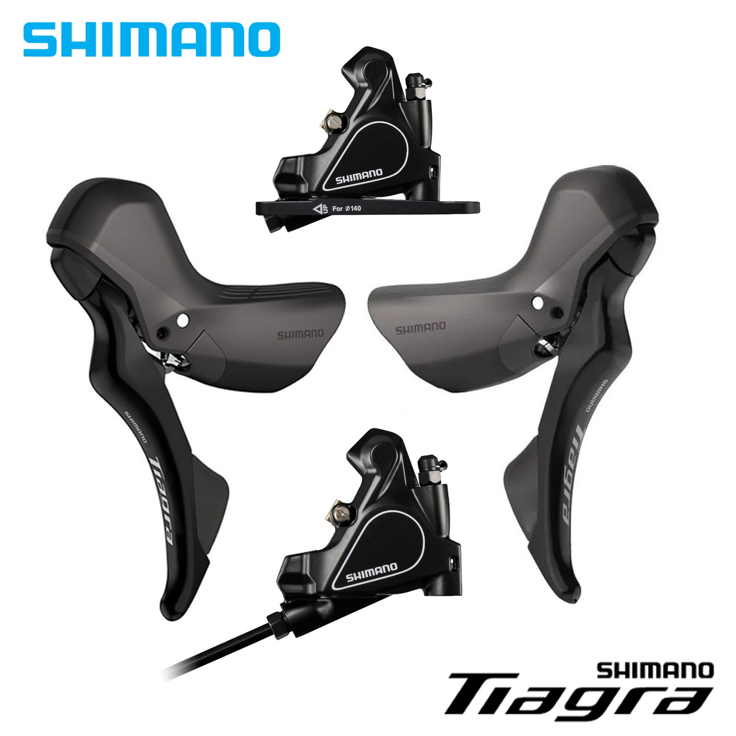 Shimano Tiagra ST-R4020-L/R Dual Control Brake Lever 2x11-Speed, BR-RS405-F/R Disc Brake Caliper Set