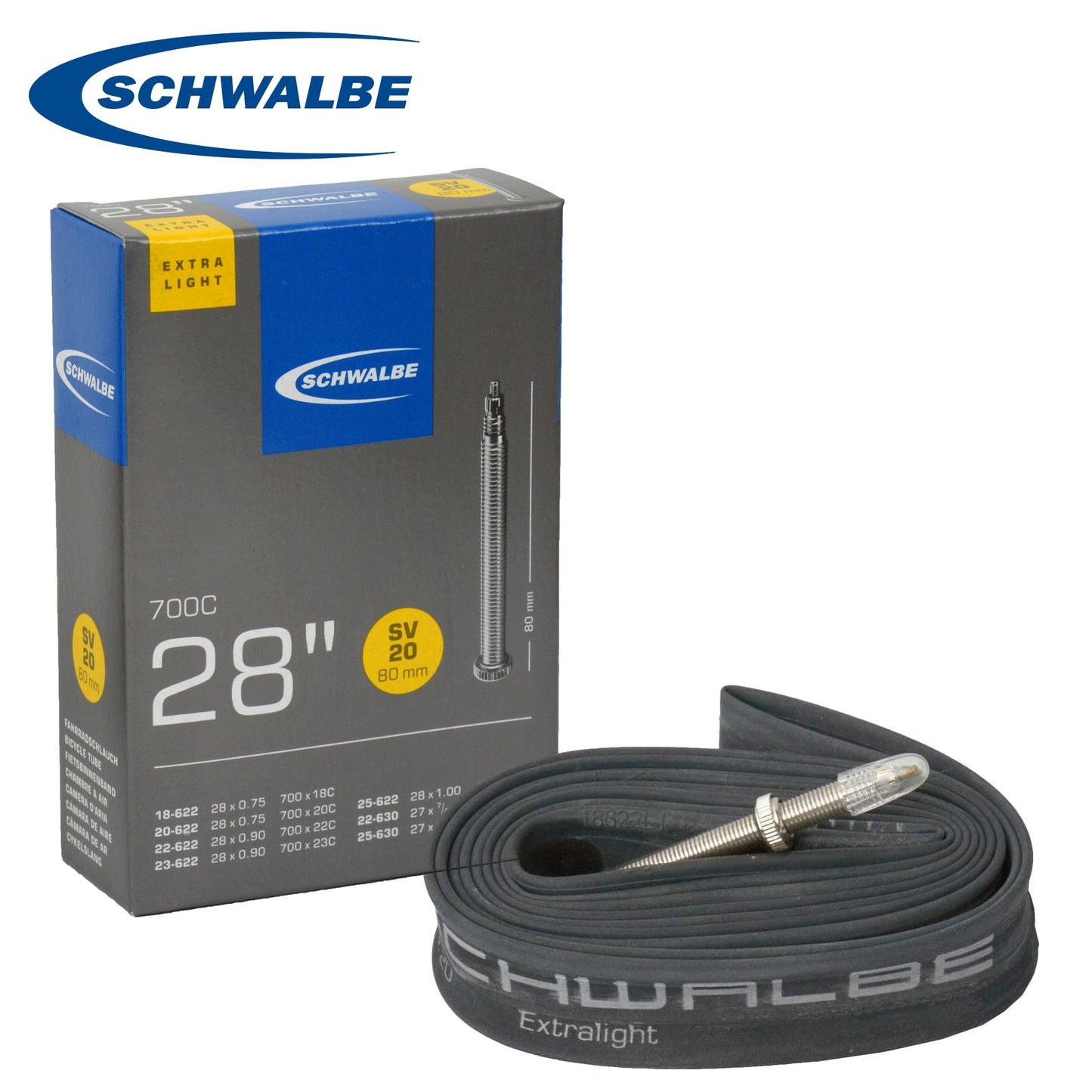 Schwalbe SV20 700c Extra Light Road Bike Inner Tube 28 inch Presta