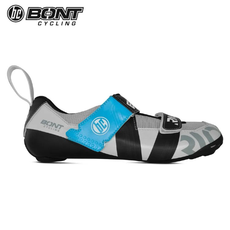 Bont Riot TR+ Carbon Composite Triathlon Road Cycling Shoes - Pearl White / Blue