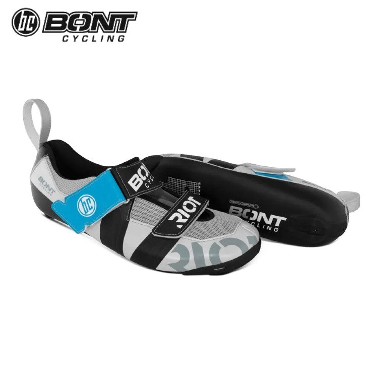 Bont Riot TR+ Carbon Composite Triathlon Road Cycling Shoes - Pearl White / Blue