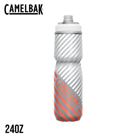 CamelBak Podium Chill Outdoor 24 24oz Bike Bottle - Grey/Coral Stripe