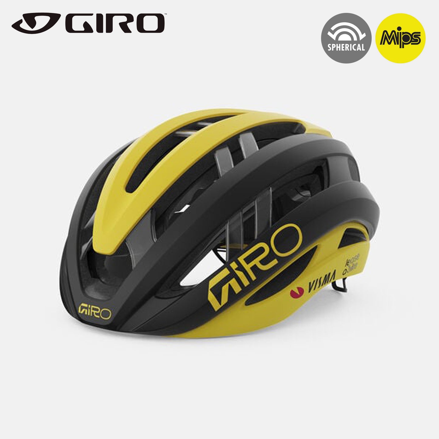 Giro Aries Spherical MIPS Road Bike Helmet - Matte Black/Matte Yellow Visma