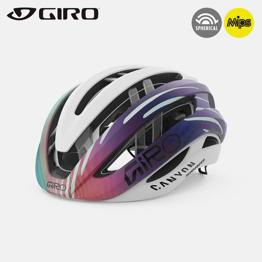 Giro Aries Spherical MIPS Road Bike Helmet - Matte White/Matte Blue Canyon