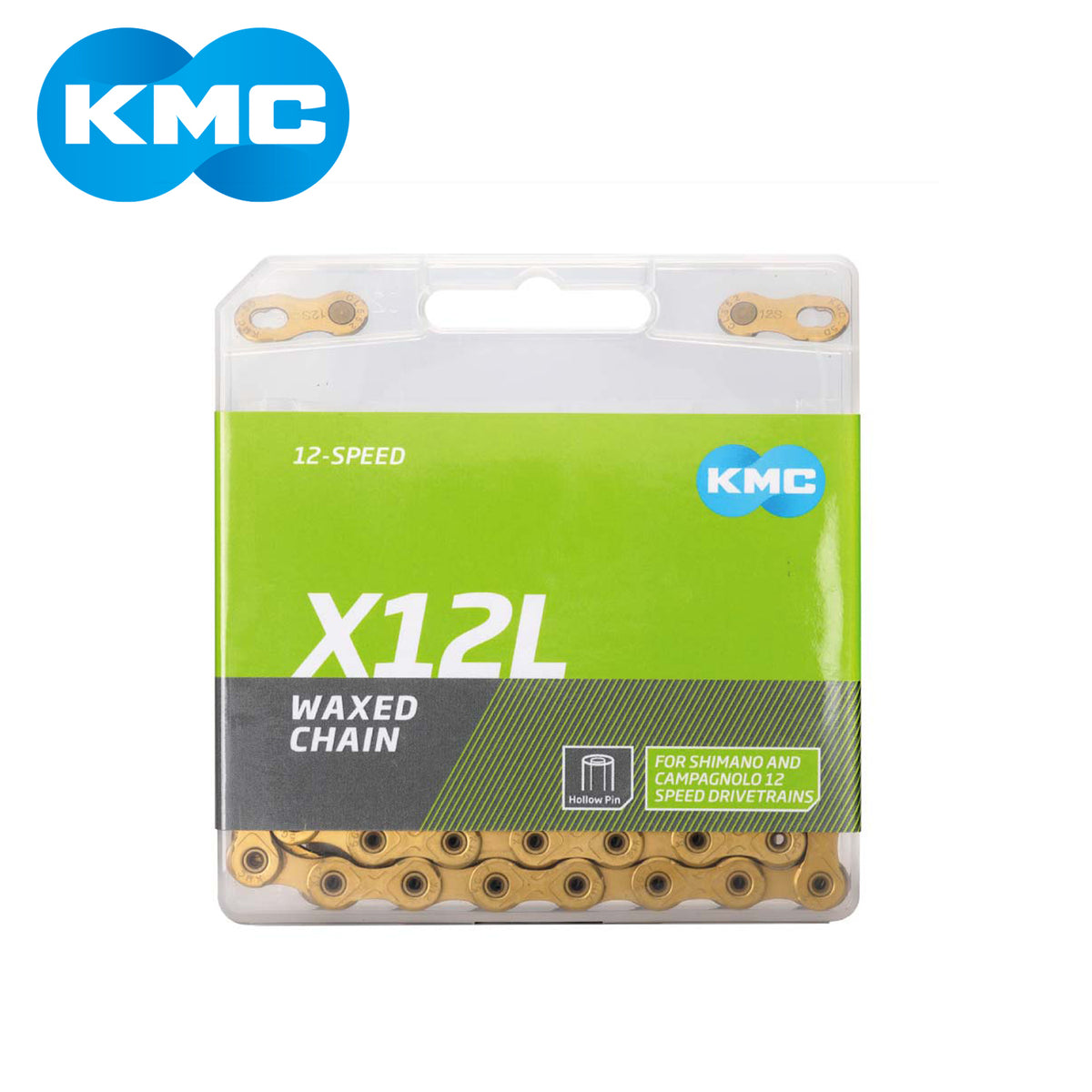 KMC X12L Waxed (Lightweight) 12-Speed MTB Bike Chain - Ti-N Gold