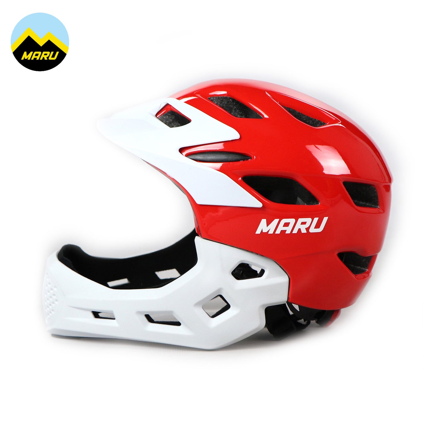 Maru Lightweight PC Kids Full Helmet (Free Size) - Red/White