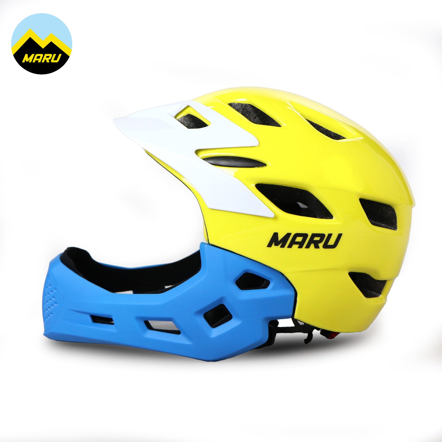 Maru Lightweight PC Kids Full Helmet (Free Size) - Yellow/Blue