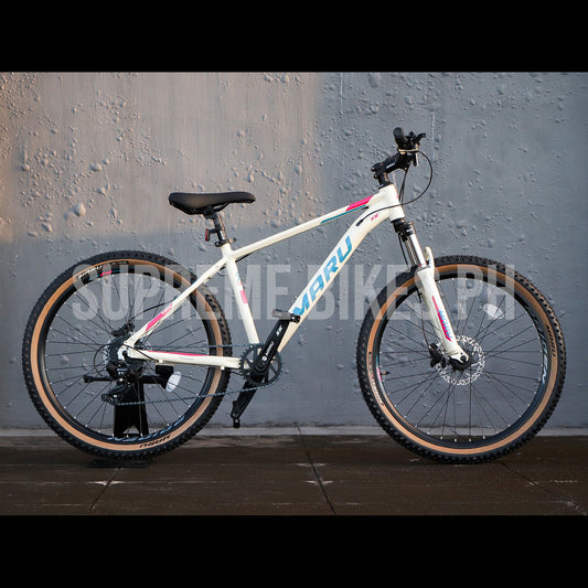 Maru Raiden XT AL6061 Aluminum MTB Bike 26er, 1x8-Speed - Dirty White/Blue/Pink