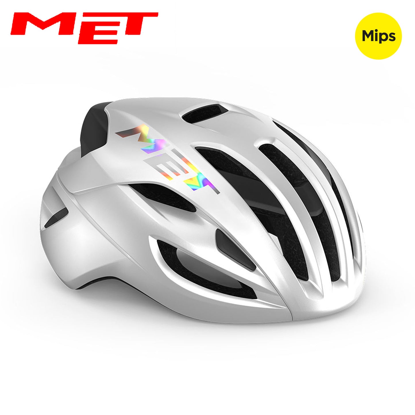 MET Rivale MIPS Road Bike Helmet - White Holographic | Glossy