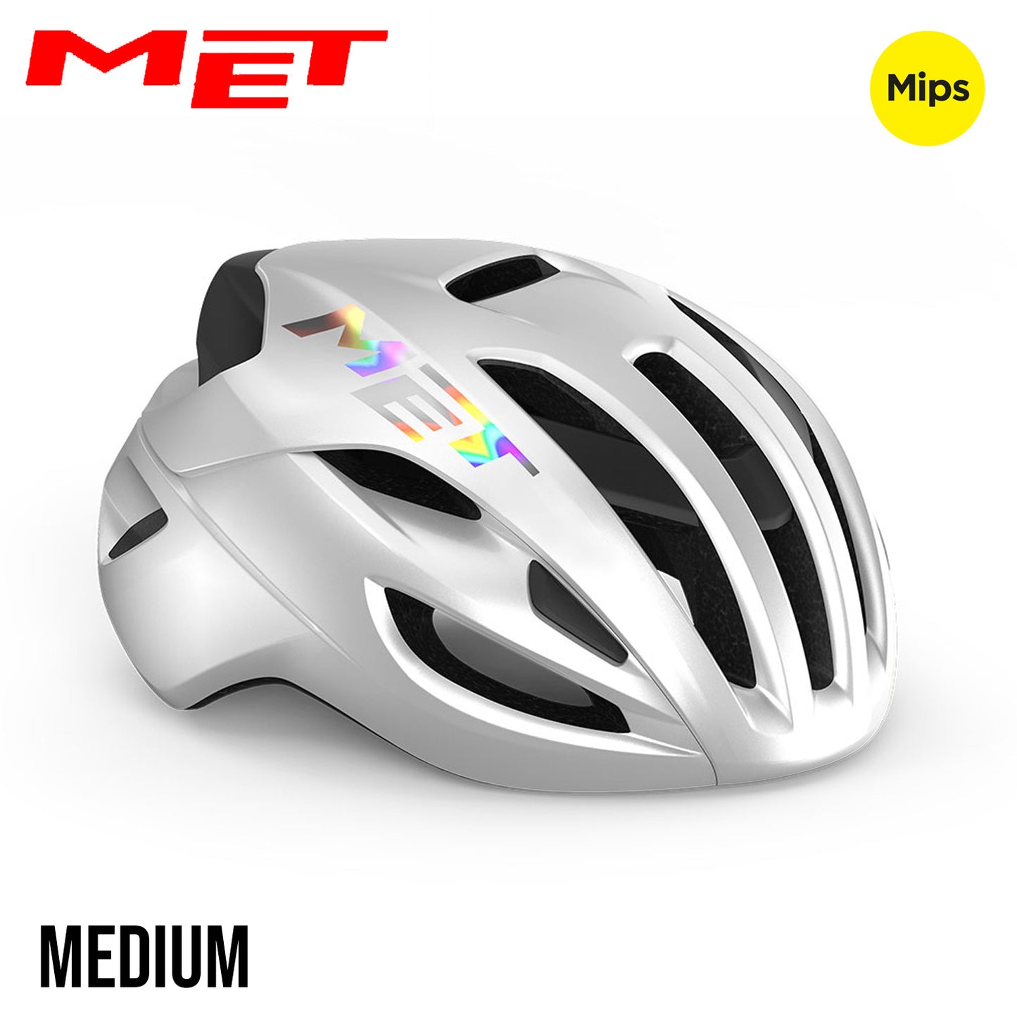 MET Rivale MIPS Road Bike Helmet - White Holographic | Glossy