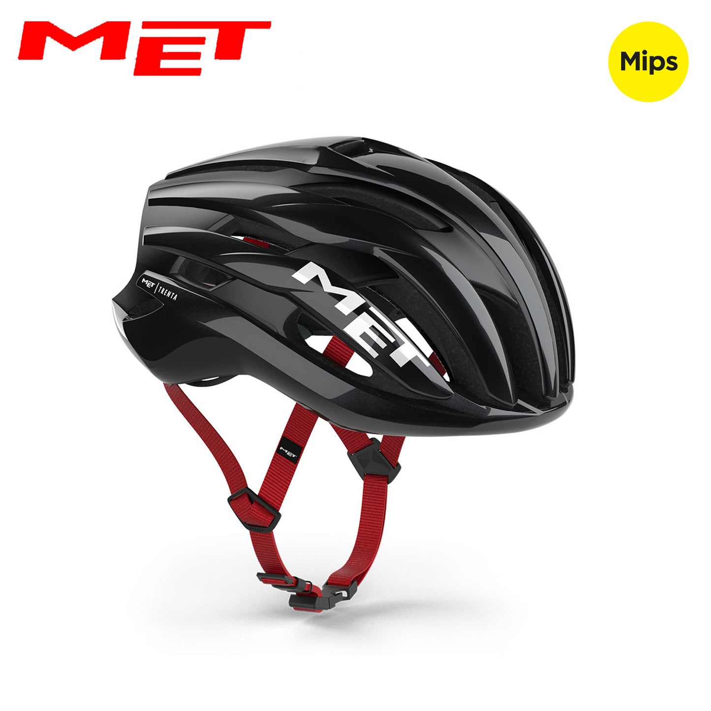 MET Trenta MIPS Road Bike Helmet - Black Red | Glossy