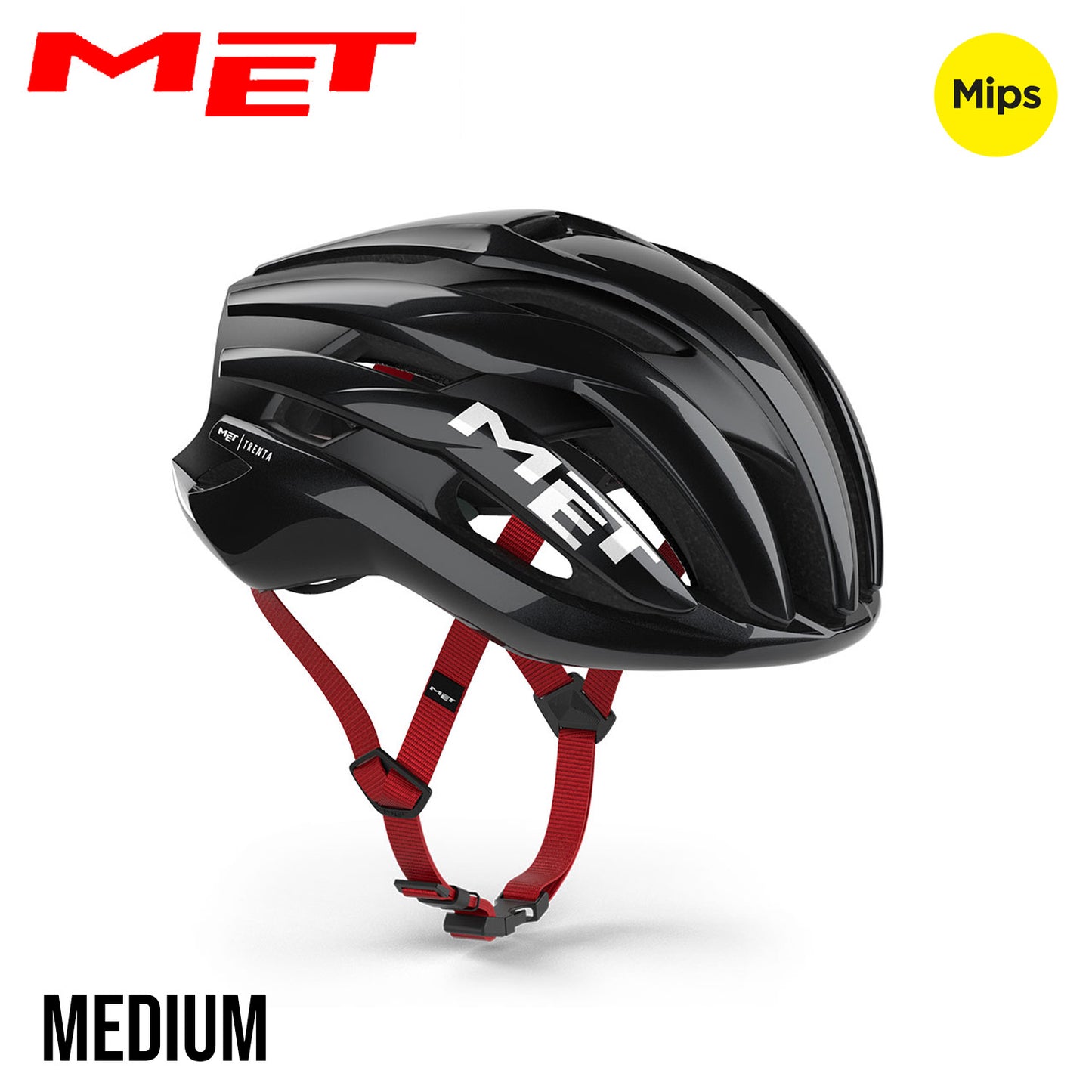 MET Trenta MIPS Road Bike Helmet - Black Red | Glossy