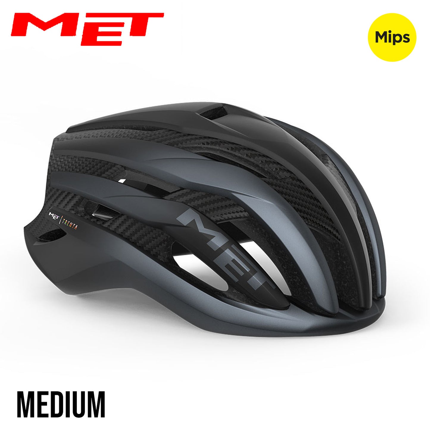 MET Trenta 3K Carbon MIPS Road, Gravel, Cross Country Bike Helmet - Black | Matte