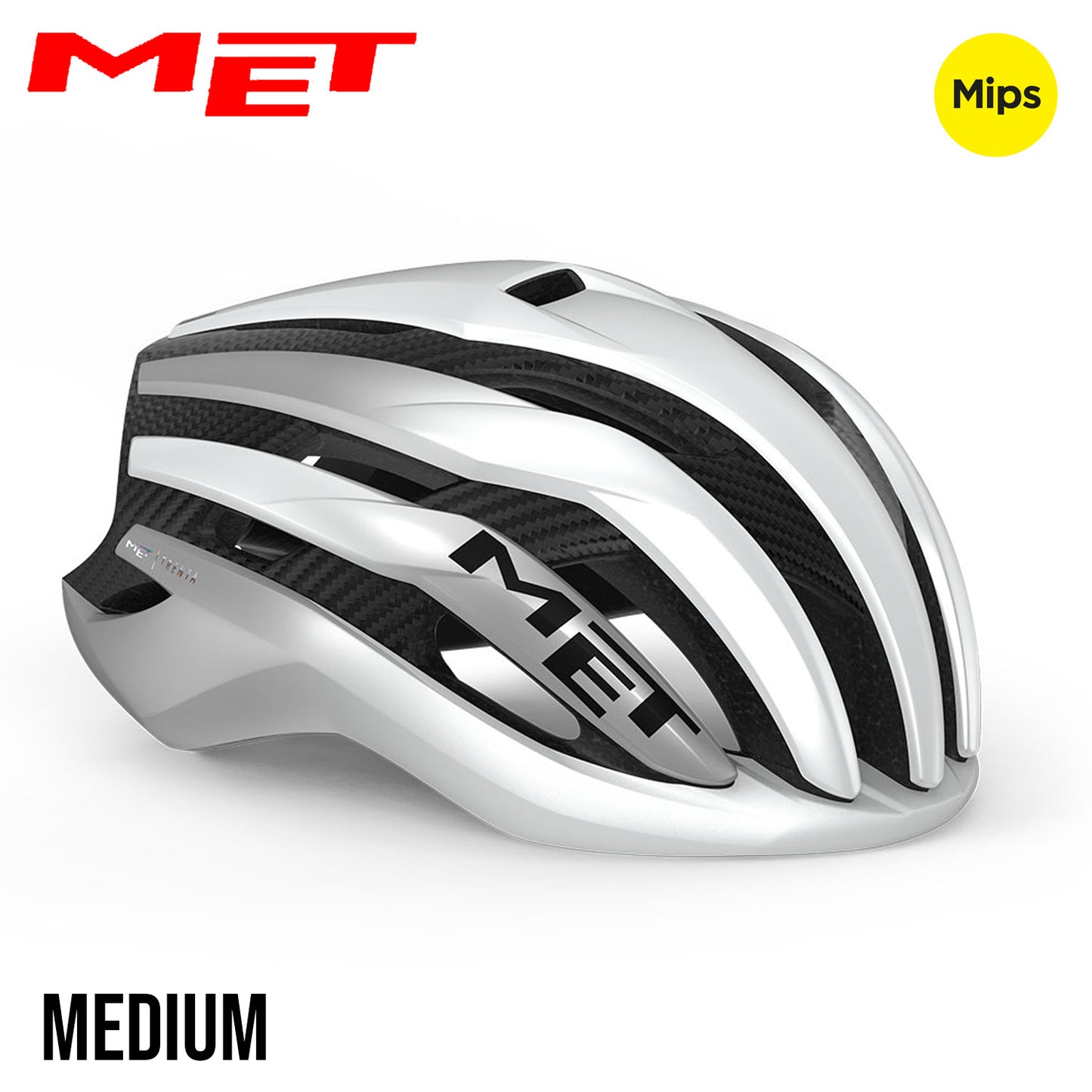 MET Trenta 3K Carbon MIPS Road, Gravel, Cross Country Bike Helmet - White Silver Metallic | Matte