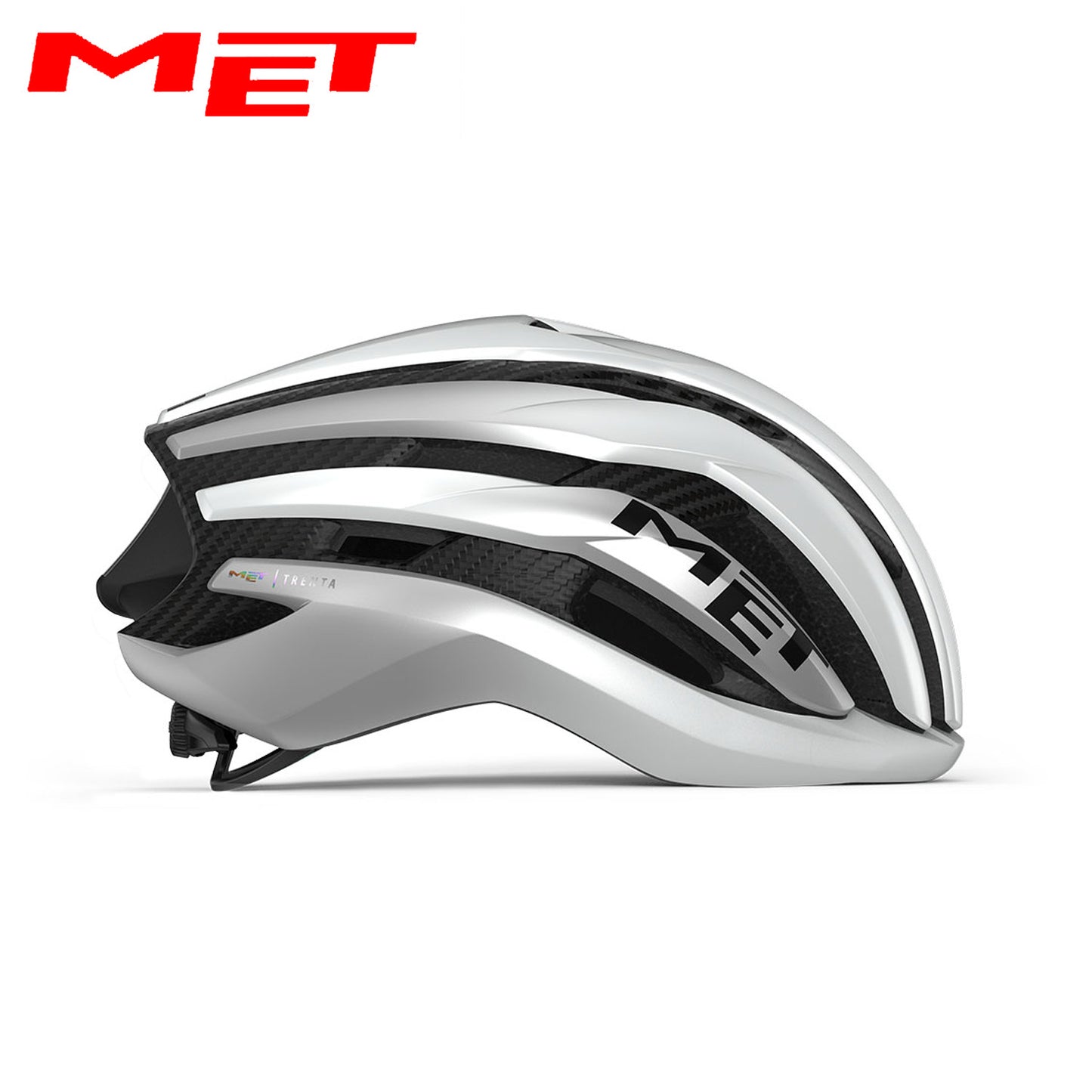 MET Trenta 3K Carbon MIPS Road, Gravel, Cross Country Bike Helmet - White Silver Metallic | Matte