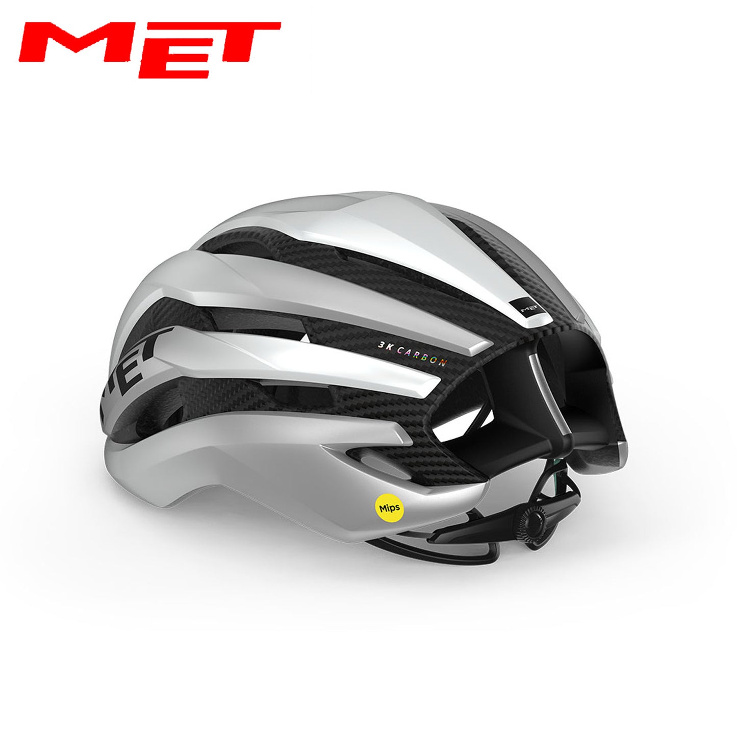 MET Trenta 3K Carbon MIPS Road, Gravel, Cross Country Bike Helmet - White Silver Metallic | Matte