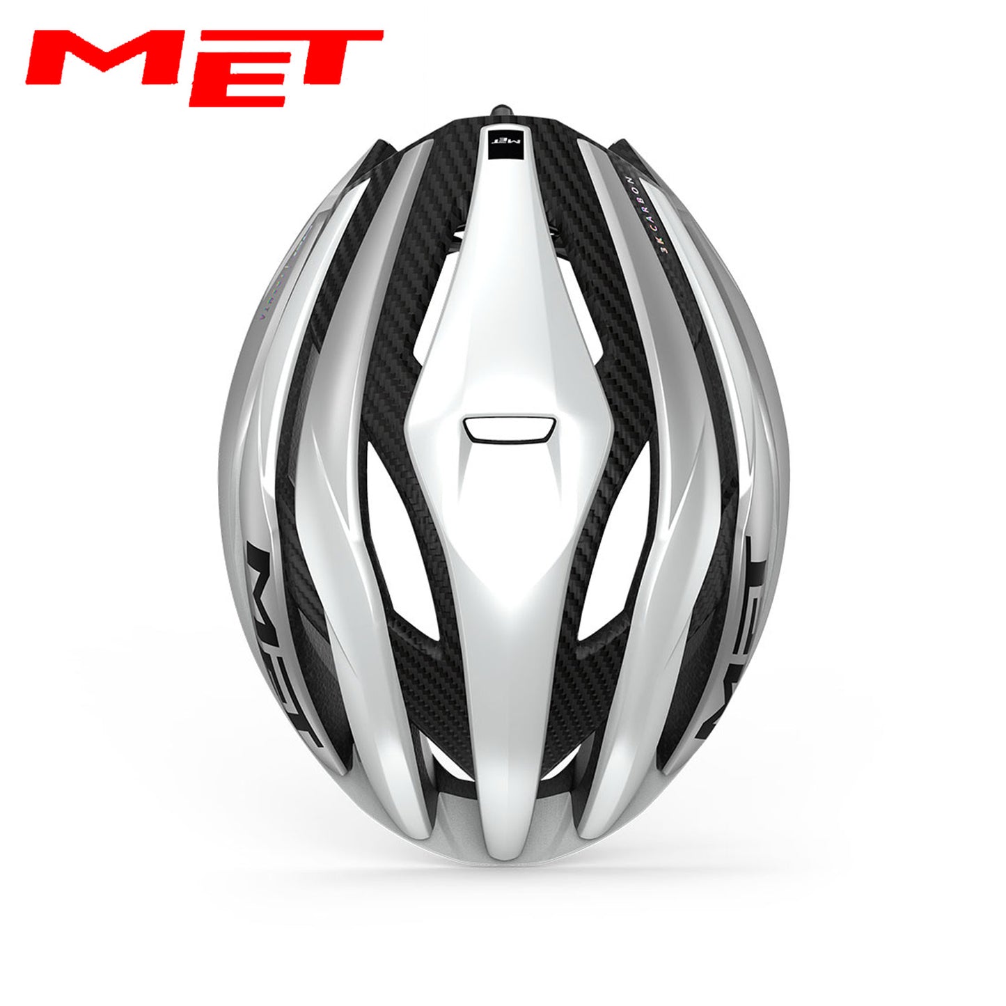 MET Trenta 3K Carbon MIPS Road, Gravel, Cross Country Bike Helmet - White Silver Metallic | Matte