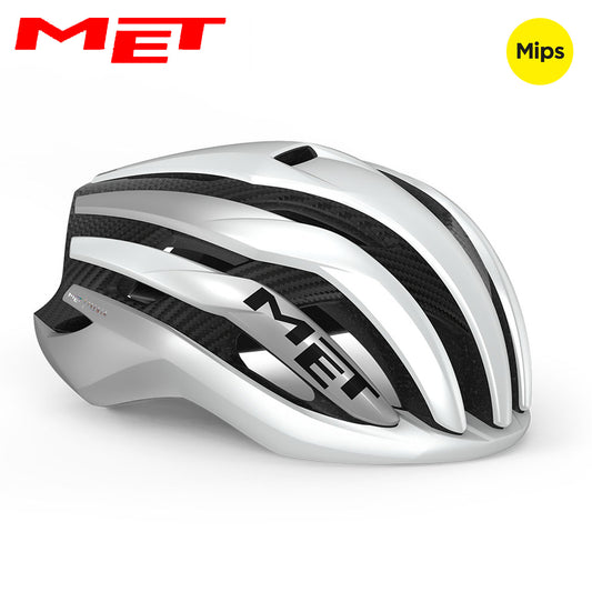 MET Trenta 3K Carbon MIPS Road, Gravel, Cross Country Bike Helmet - White Silver Metallic | Matte