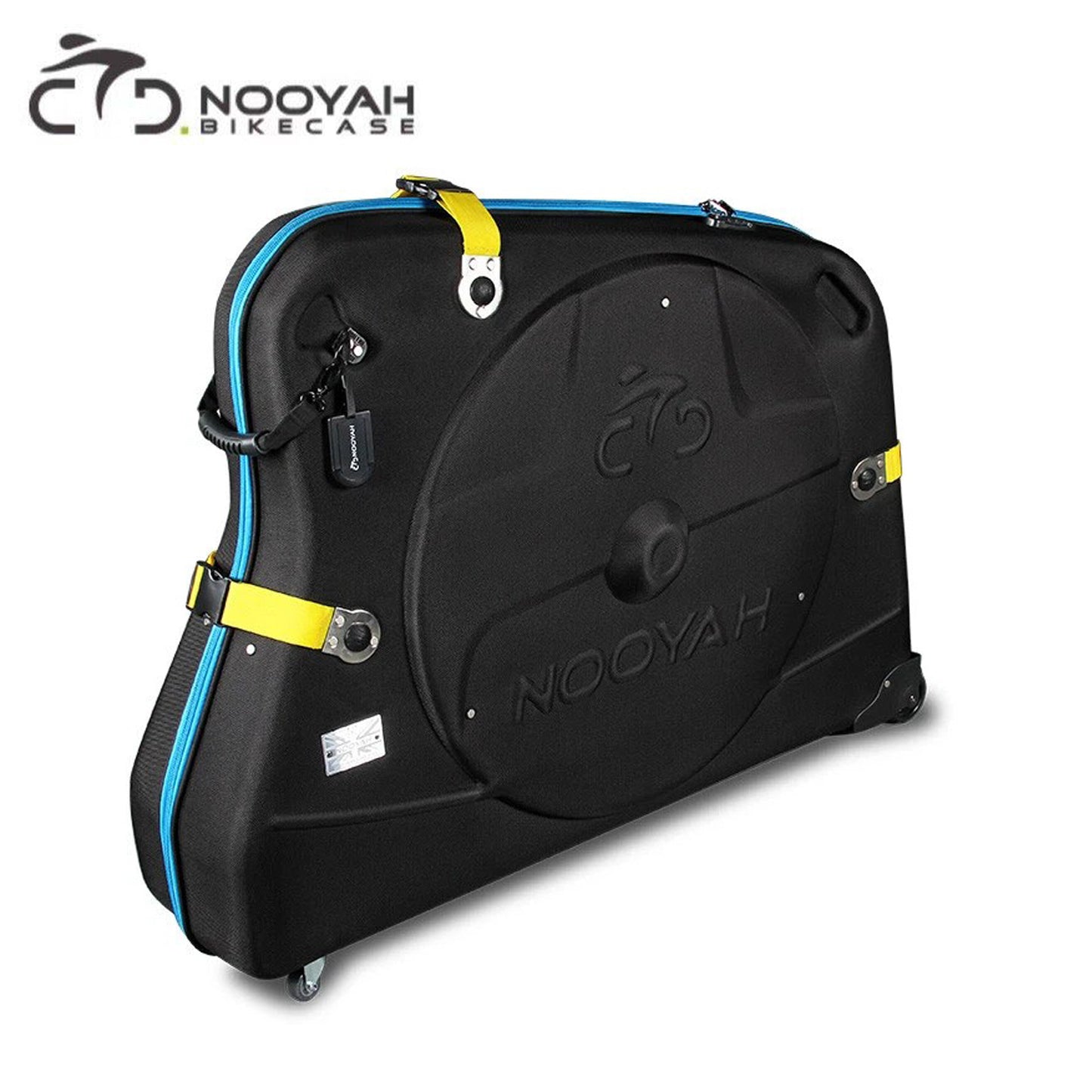 Nooyah BK002 ABS EVA POD Bicycle Travel Hard Case w/ Wheels - Black/Blue with Yellow Straps