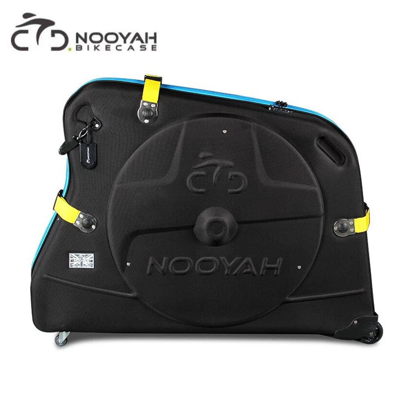 Nooyah BK002 ABS EVA POD Bicycle Travel Hard Case w/ Wheels - Black/Blue with Yellow Straps