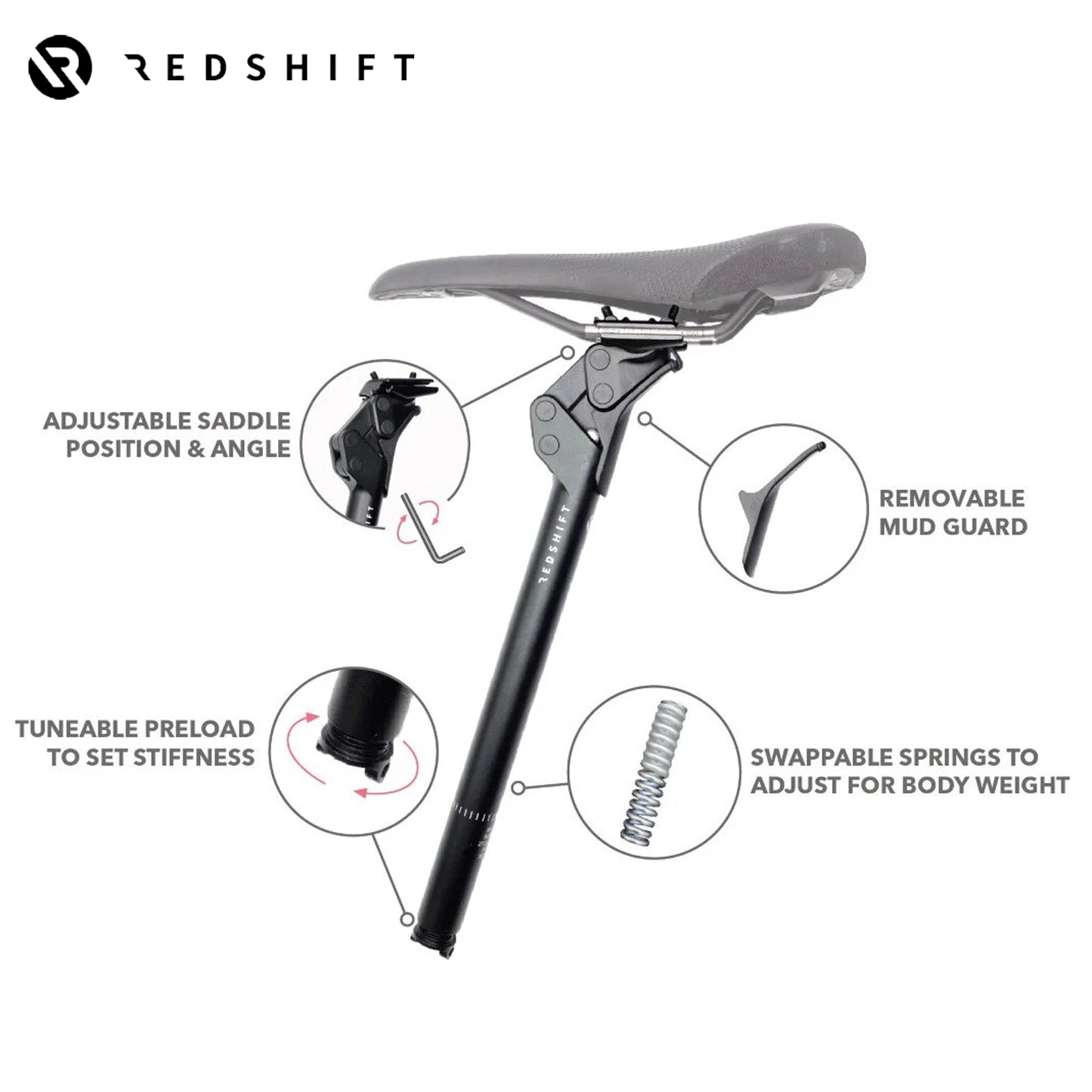 Redshift ShockStop Endurance Suspension Seatpost for Gravel, Road, & MTB Bikes