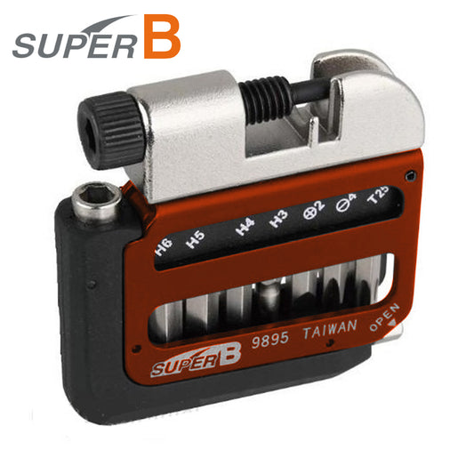 Super B SB9895 Pocket Multi Tool 8 in 1 with Chain Breaker (3, 4, 5, 6mm hex / Torx 25 / Screw) - Red