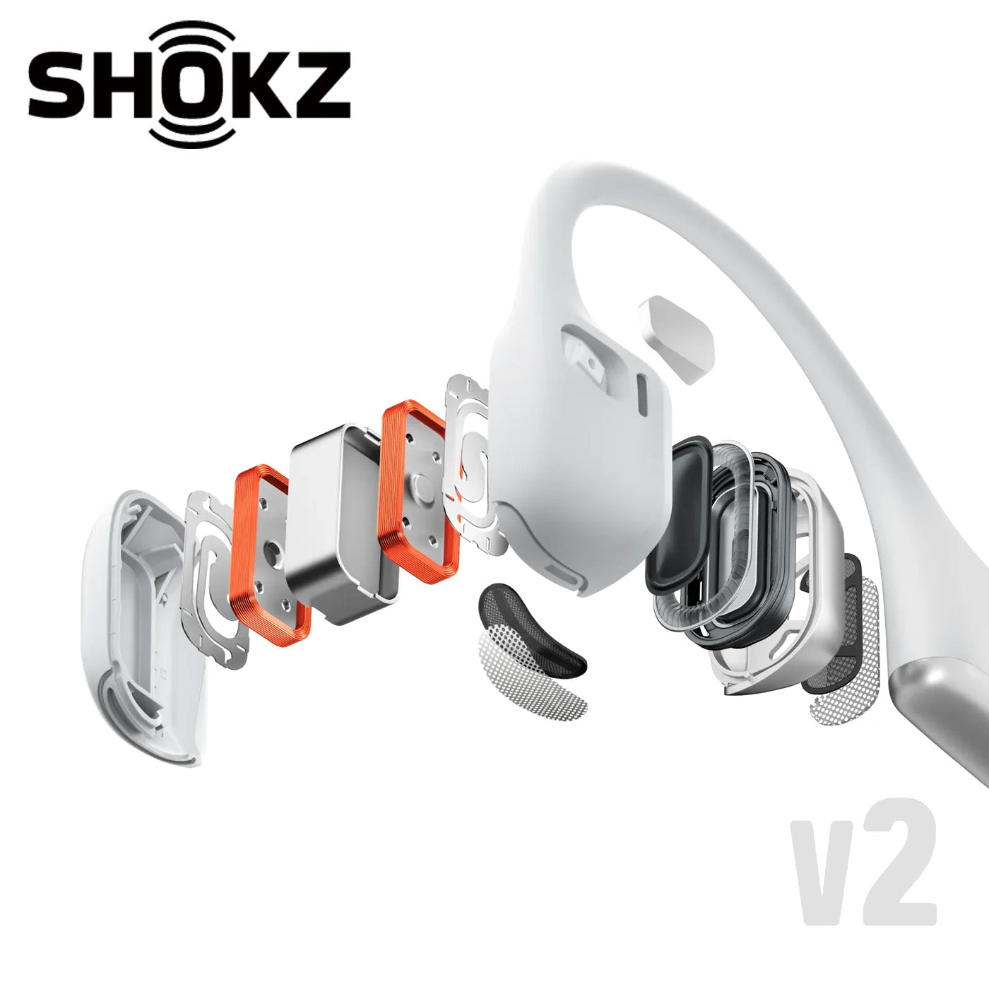 (NEW v2) SHOKZ OpenRun Pro 2 Premium Bone Conduction Open-Ear Sport Headphones - Silver