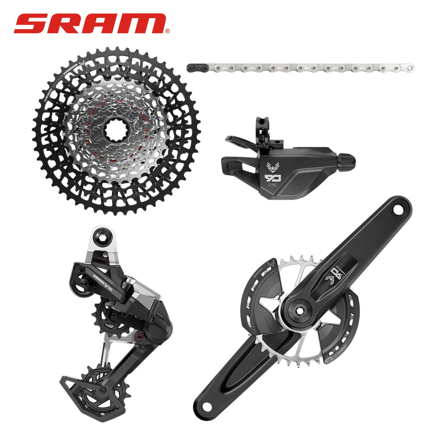 SRAM GX Eagle 90 Groupset 32T DM Chainring, XS 1275 T-Type 10-52T Cassette