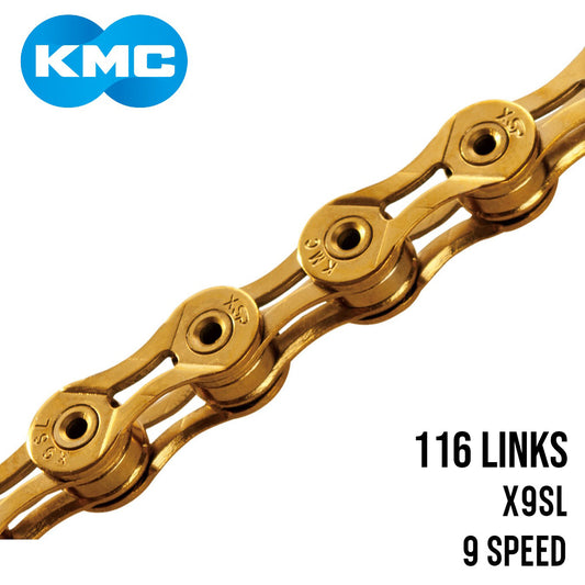KMC X9SL Super Light 9-Speed Bike Chain 116 Links - Gold