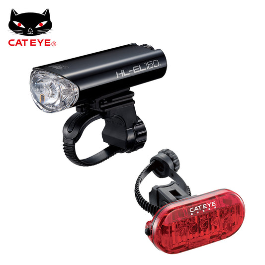 Cateye HL-EL160 / Omni 5 (Red) Bike Headlight and Rear Tail Light Set