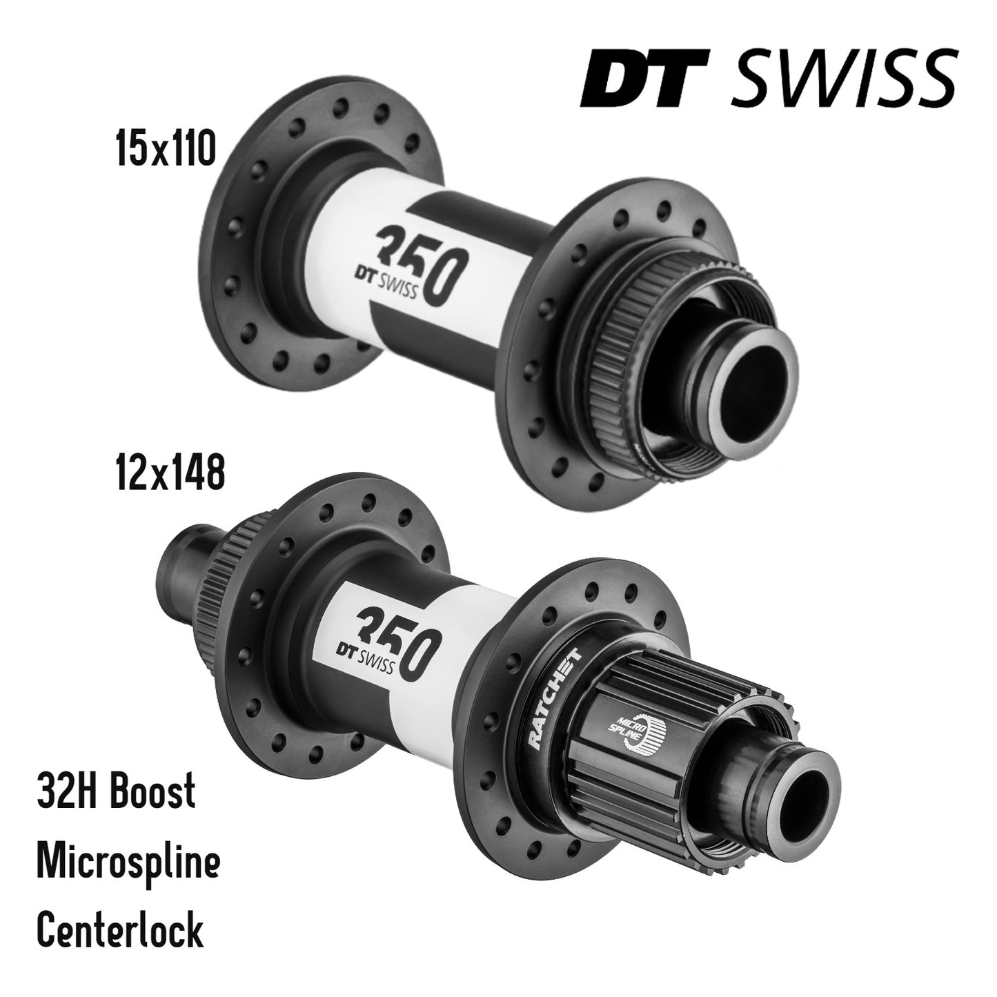 DT Swiss 350 Boost MTB Hub Set Front 15x110 Rear 12x148 Microspline Centerlock