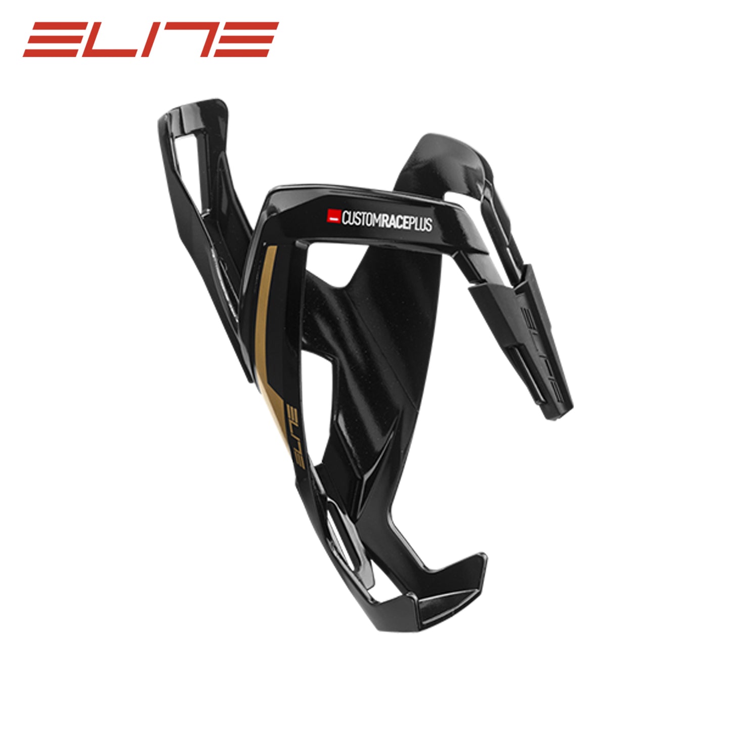 Elite Custom Race Plus Bottle Cage - Glossy Black/Gold Graphics