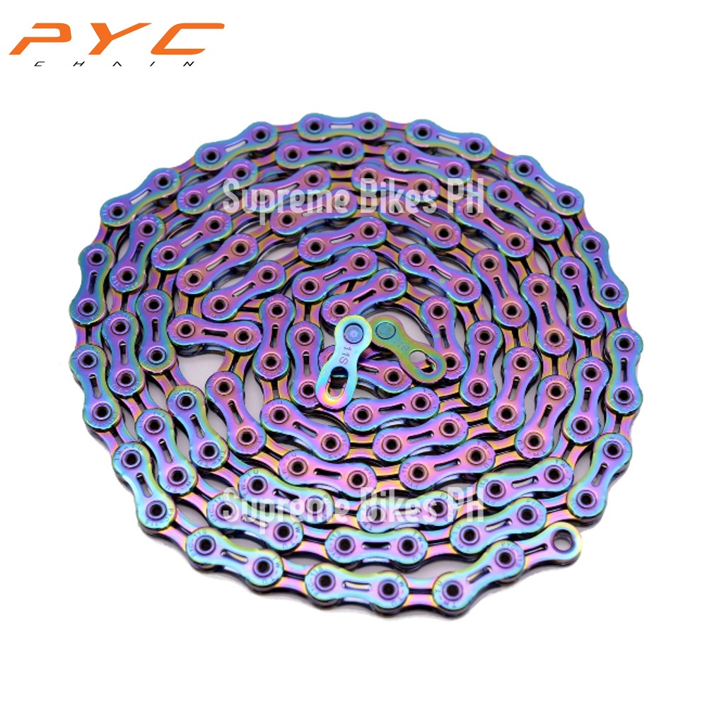 PYC SP1101 11-Speed Ultralight Hollow Chain 128 links - Oil Slick Rainbow