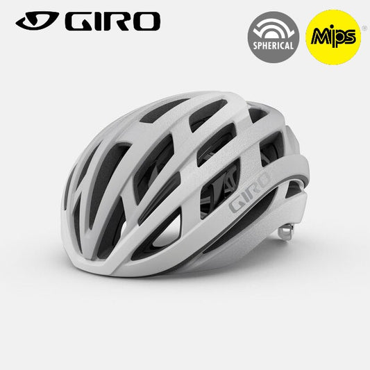 Giro HELIOS Spherical MIPS Road Bike Helmet - White/Silver