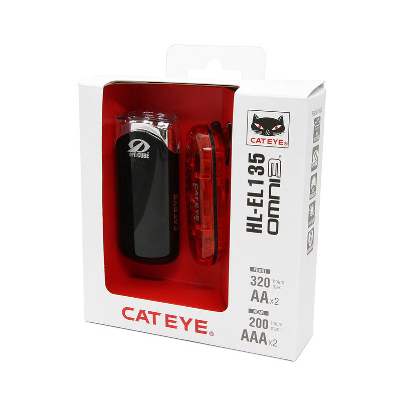Cateye Headlight and Taillight Combo kit HL-EL135 and OMNI 3 Package