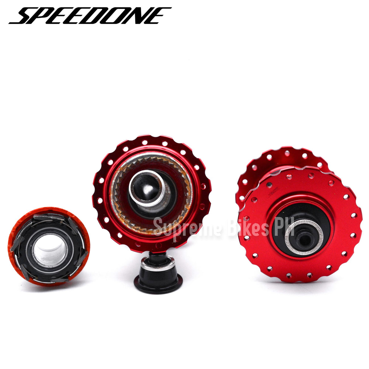Speed One Hub Speedone Pilot Hub Set QR / Thru Axle Non-Boost 32H 6-Bolt - Red ...