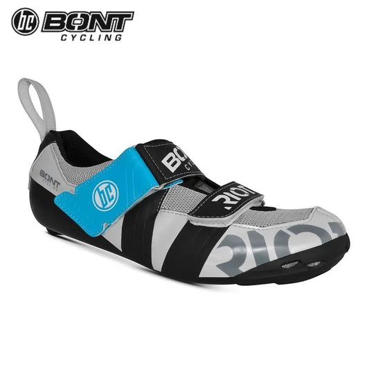 Bont Riot TR+ Carbon Composite Triathlon Road Cycling Shoes - Pearl White / Blue